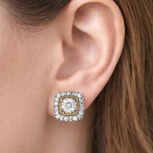 Elegant Silver Rhodium Plated Gold Accent Lab Diamond Stud Earrings